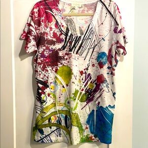 Maurice’s Plus Size 1 Abstract Print V-Neck Short Sleeve Poly Women’s Top